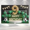 Двумерный фон для 9-го дня рождения в стиле футбола, Фон для вечеринки в стиле футбольного поля для мальчиков