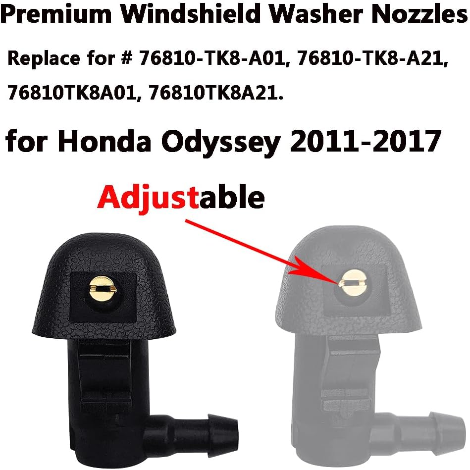 76810-TK8-A01 Premium Adjustable Windshield Washer Nozzles Assembly for Honda Odyssey 2011 2012 2013 2014 2015 2016 2017, Direct Replacement Front