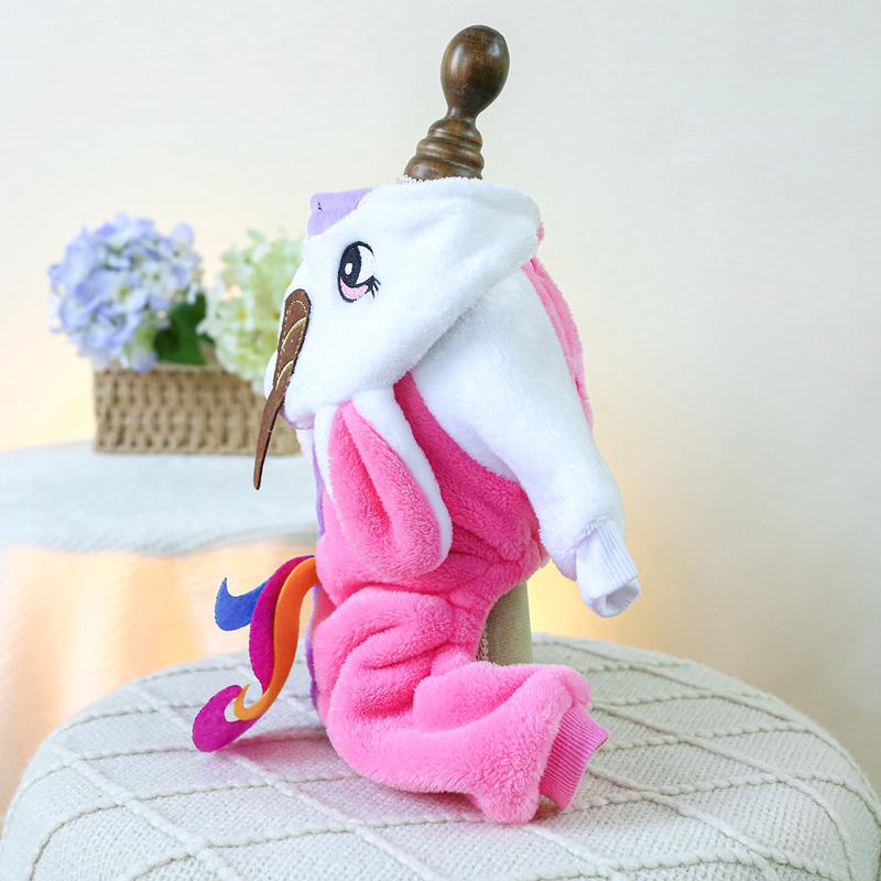 1PC Rainbow Unicorn Transformation Pet Clothes Dog Winter Thickened Warm Fleece Four-legged Hooded Open Button Clothes
