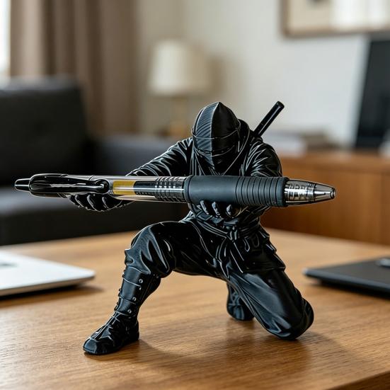 3D-печатный держатель для ручек в виде ниндзя Крутая фигурка ниндзя Подставка для карандашей Декоративный настольный органайзер для фанатов аниме Офисный стол Игровая комната Декор