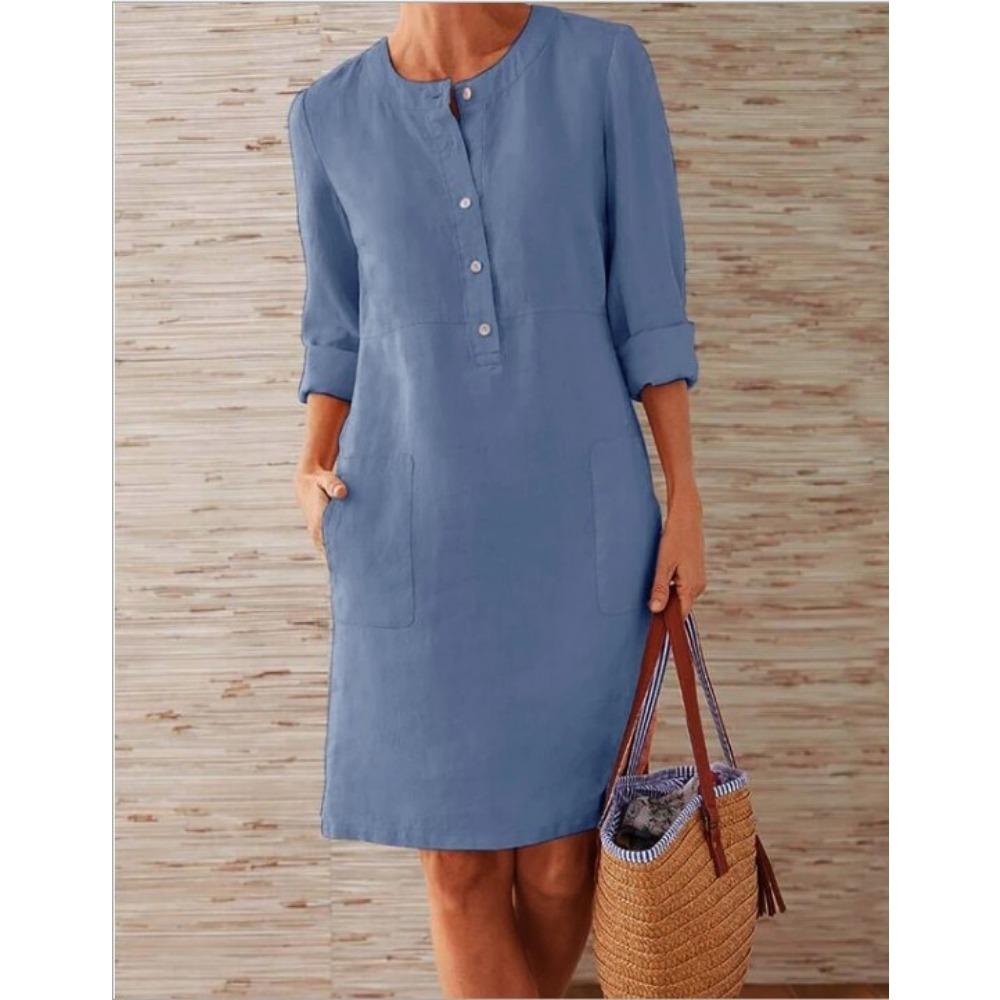 HNXC Женская мода осень-зима однотонный принт длинный рукав O-образный вырез повседневные платья