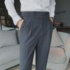 "Men's Italian High-Waist Adjustable Buckle Nine-Point Suit Trousers"