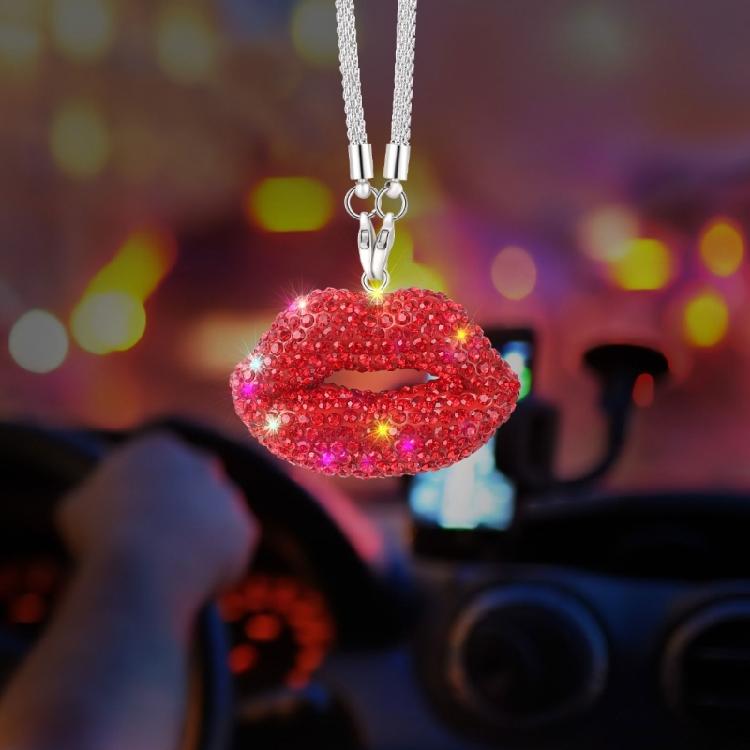 Exciting Lip Crystal Car Rear View Mirror Ornament Stylish Hanging Pendant fashion auto Ornament Colorful for Women