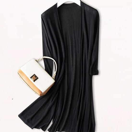 Женский длинный летний вязаный кардиган из тонкого ледяного шелка, мягкий модальный кардиган, свободная базовая простая рубашка с длинным рукавом с кондиционером, кардиганы