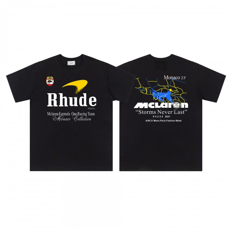RHUDE Geometric Print T Shirt Men Women Loose Fit Short Sleeve Casual Tee