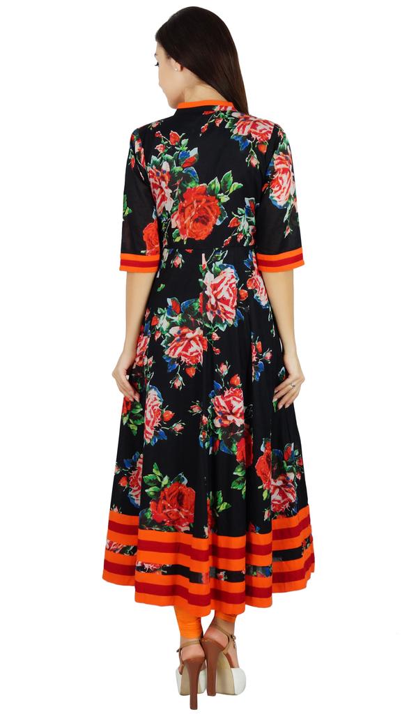 Bimba Women Printed Mandarin Collar Anarkali Kurti Indian Designer Ethnic