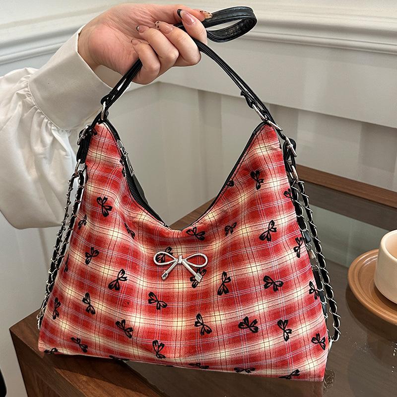 Популярная клетчатая сумка Осень и Зима Новая текстура Бабочка Кроссбоди Личность Многофункциональный Рюкзак через плечо
