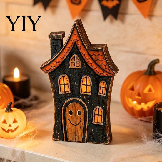 Decorative Wood Souvenirs Halloween Haunted House/Cute Ghost Wooden Table Ornaments, Rustic Farmhouse Tiered Tray Vintage Distressed Crafts