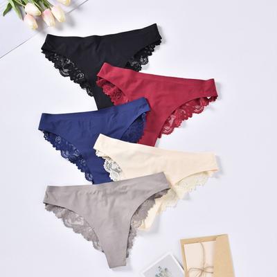 Кружевные стринги для женщин, сексуальное нижнее белье G-string, бесшовные трусики T-back с низкой посадкой, удобные трусы из ледяного шелка