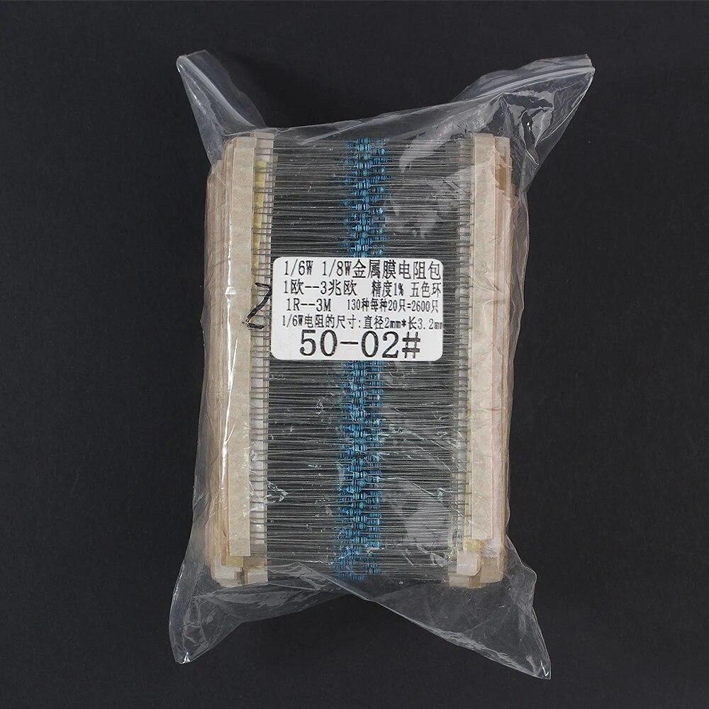 2600 шт., 130 значений, 1/6 Вт, комплект Resistencias Electronica, набор металлопленочных резисторов 1 Ом ~ 3 м, 1%, электронные компоненты своими руками