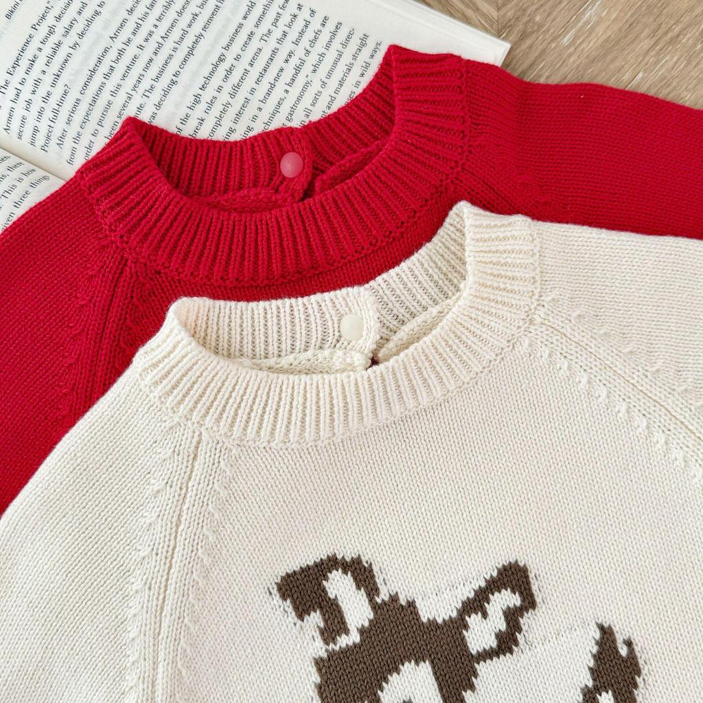 Best-Selling Knitted Plum Blossom & Deer Romper for Babies - Pure Cotton Spring & Autumn Suit for Boys and Girls (Full Moon, One Year Old)