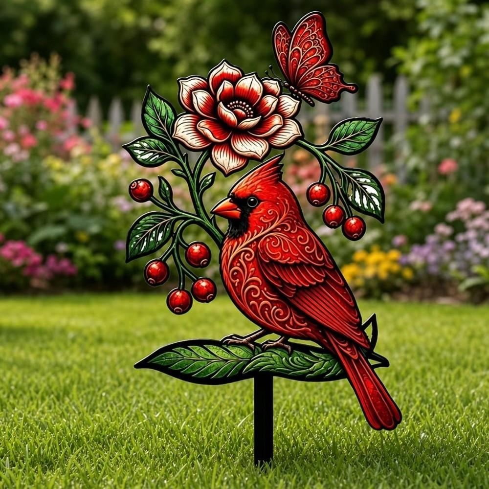 Decorative Floral Bird Garden Stake Acrylic Yard Lawn Ornament Outdoor Lawn Use