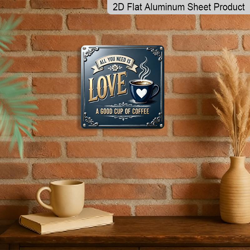 2D Flat, 1pc, Vintage Metal Aluminum Decorative Sign, Love and Coffee Theme, Retro Wall Art for Kitchen, Cafe, Coffee Shop, Couples Gift, Office