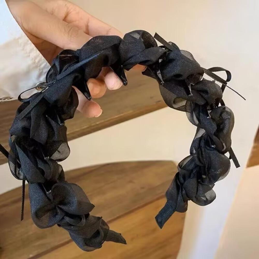 Плиссированная женская повязка на голову Нескользящий высокий верх Головной убор Элегантный бант Плетеная повязка на голову Аксессуары для волос