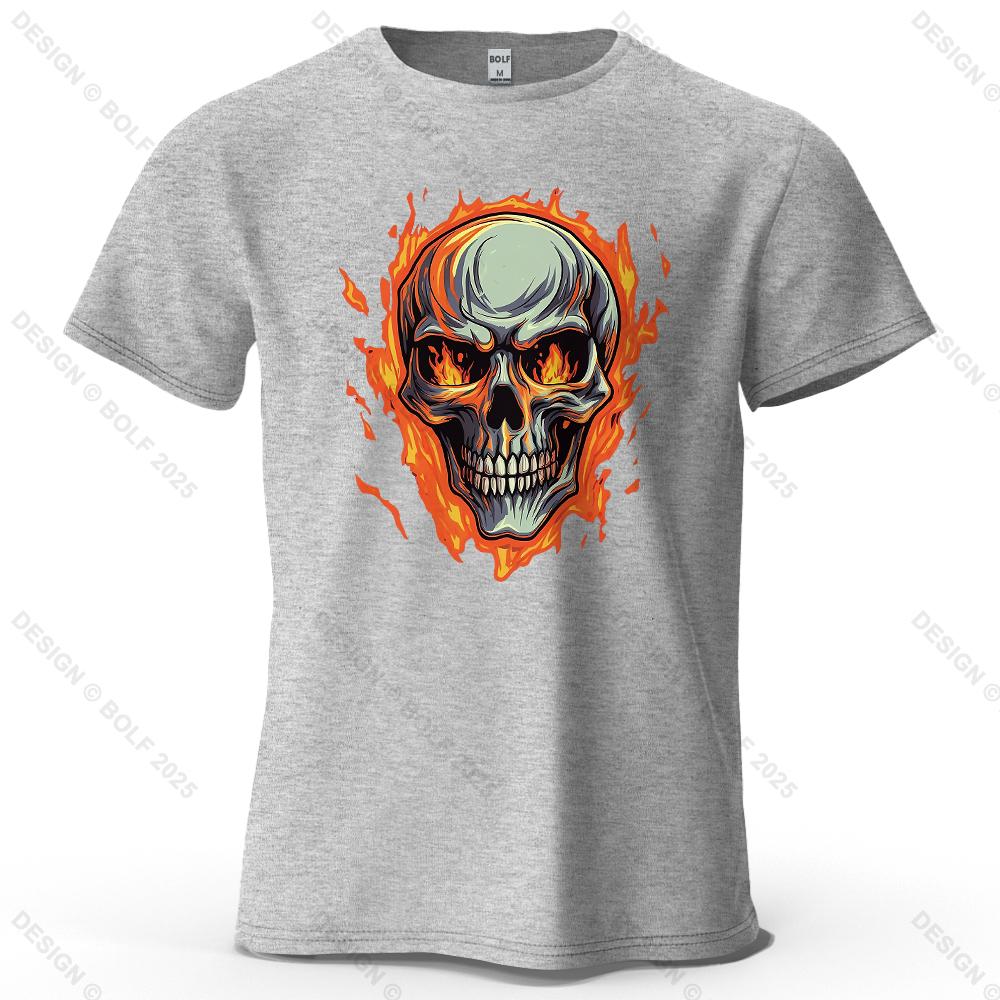 Flaming Skull Biker Fashion Printed Men's T-Shirt 100% Cotton Oversized Tattoo Art Graphic Tees for Women Tops Tees Streetwear