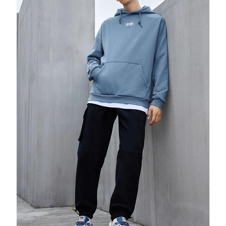 Li-Ning Серия Sports Trend, однотонный принт, китайские иероглифы, буквы, толстовка с капюшоном на флисовой подкладке, толстовка с длинными рукавами, унисекс, синяя, AWDSB19-5