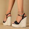 Women  High Heel Dress Shoes Summer Weave Solid Platform Wedges Open Toe Sandals Fashion  Shoes