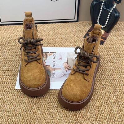 Популярные ботинки Мартин на шнуровке, высокие зимние ботинки, универсальная водонепроницаемая хлопковая обувь, женская обувь, замшевые короткие ботинки 2025 зима, нескользящие