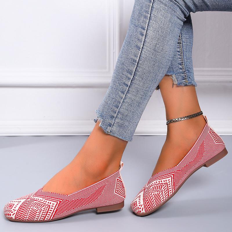 Женские балетки на плоской подошве, вязанные мокасины в полоску, женские топсайдеры с круглым носком, удобные балетки, женская повседневная обувь на мягкой подошве
