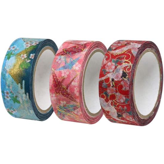 Kamiiso Маскировочная лента Washi "kimono-bi", набор из 3 рулонов, сделано в Японии (Журавль, Оригами-журавль, г.. Фудзи) Широкий