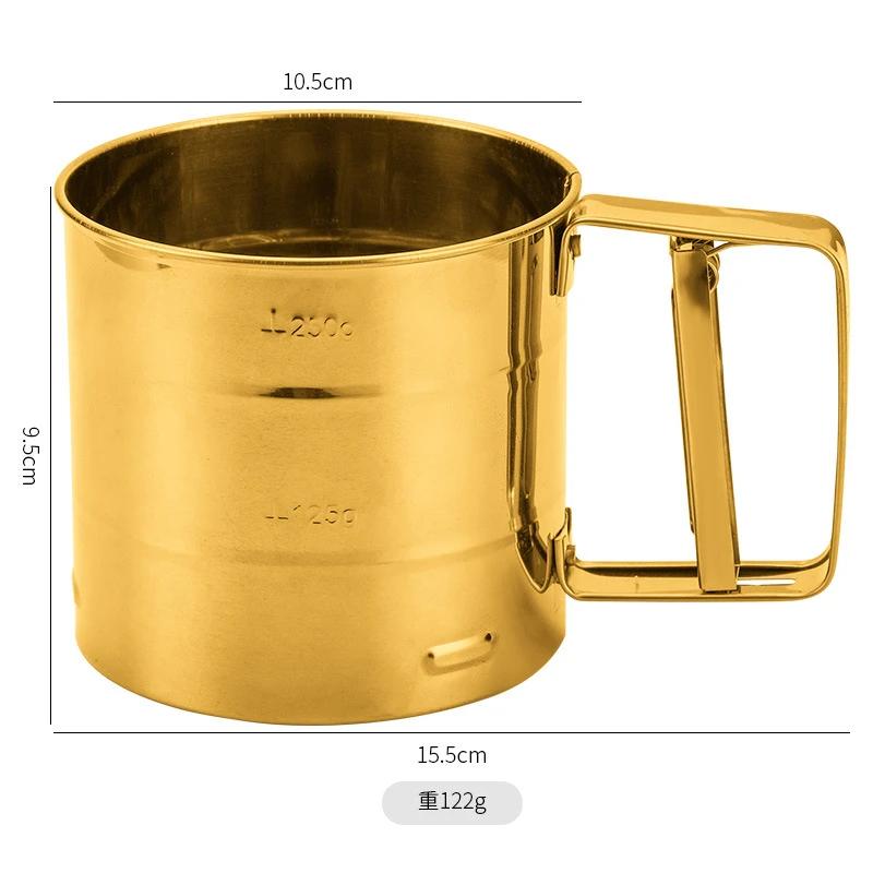 Полуавтоматический просеиватель муки с мелкой сеткой и измерительной шкалой из нержавеющей стали, фильтр для сахарной пудры, чашка, сито для кухни, выпечки