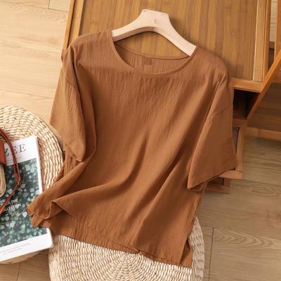 Новые летние женские топы из хлопка и льна большого размера, литературный пуловер, повседневная свободная футболка, топы с короткими рукавами