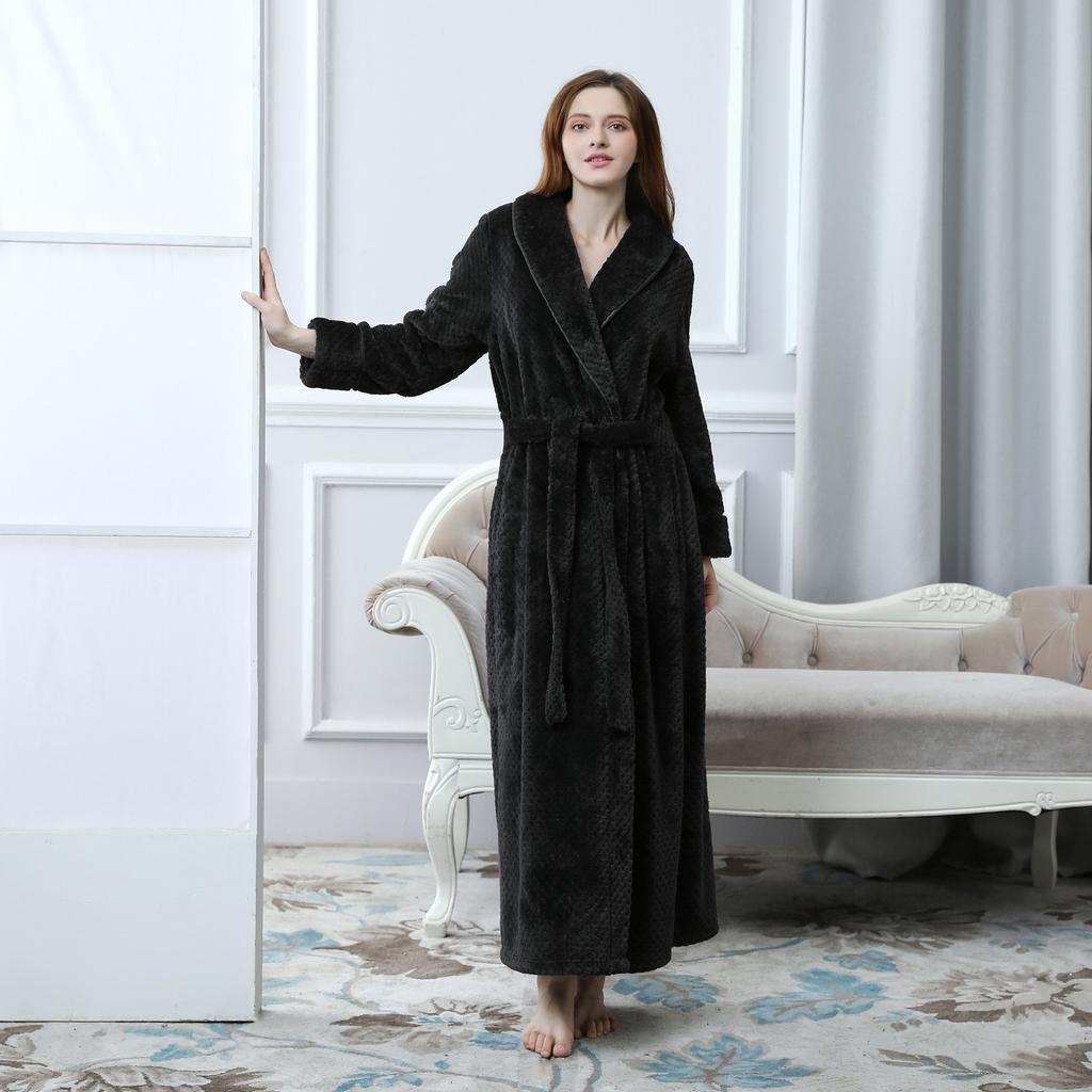 Women Thicken Warm Flannel Robe Winter Long Sleeve Plush Bathrobe Sexy  Solid Color Nightgown Lounge Sleepwear Bathing Homewear