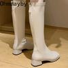 Fashion Winter Woman Knee-High Boots Fashion Comfort Soft Leather Square Low Heel Long Booties 2024 Trend Add Fur Women's Boots