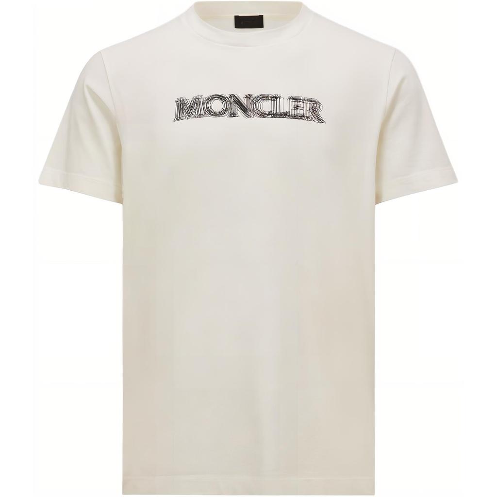 Moncler White Blurred Letter Logo Crew Neck Versatile Short Sleeve T-Shirt Men Tops K1-091-8C00005-89A17-034