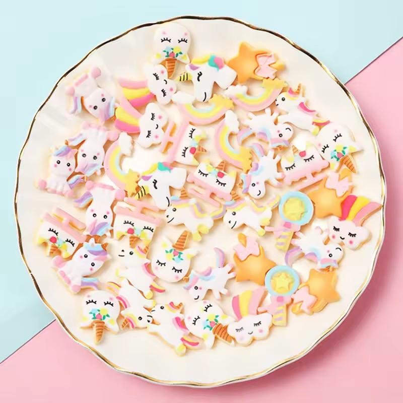 Handmade Resin Crafts Cartoon Unicorn Fairy Stick with Rainbow DIY Hair Rope Children's Brooch Accessories