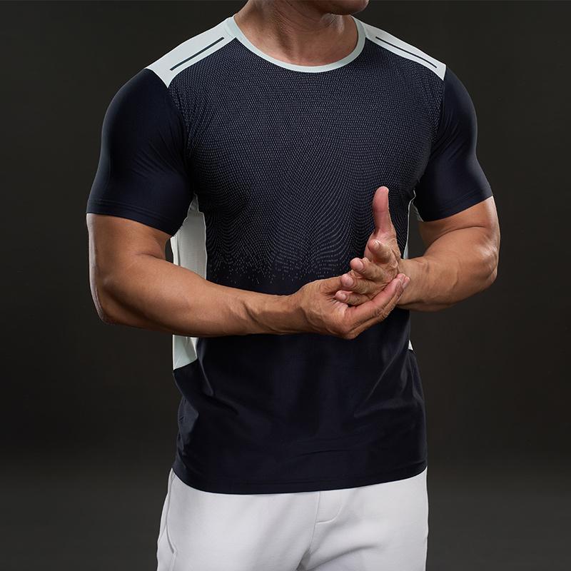 Спортивная и фитнес повседневная футболка с круглым вырезом и короткими рукавами, модная, облегающая, эластичная, контрастного цвета, для улицы