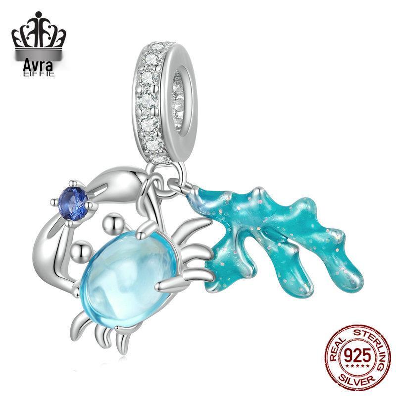 Браслет-шарм из стерлингового серебра 925 пробы Everle с подвесками в виде морских существ: подводной лодки, черепахи и краба