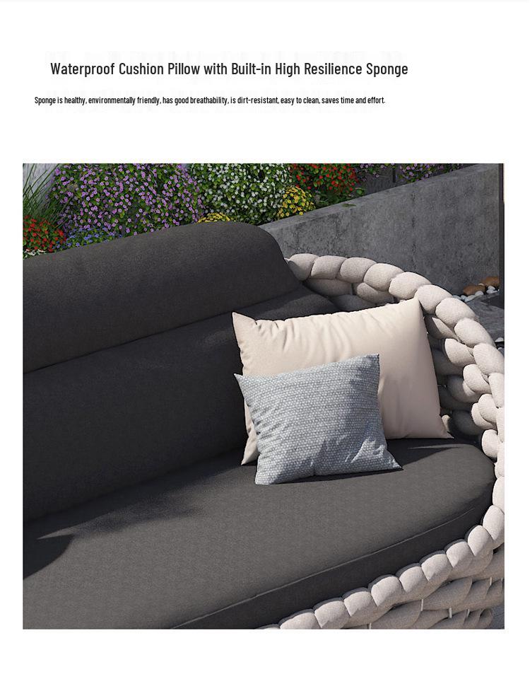 Nordic Outdoor Sofa Set with Coffee Table & Rope-Woven Leisure Chairs