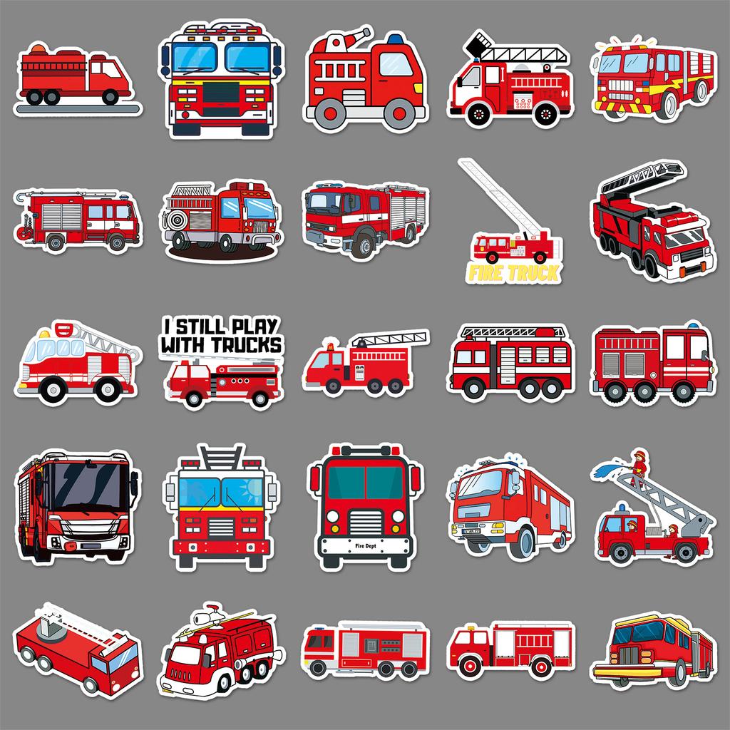 100 Fire Truck Graffiti Stickers Personalized Cartoon Creative Decorative Water Cup Mobile Phone Case Suitcase Stickers