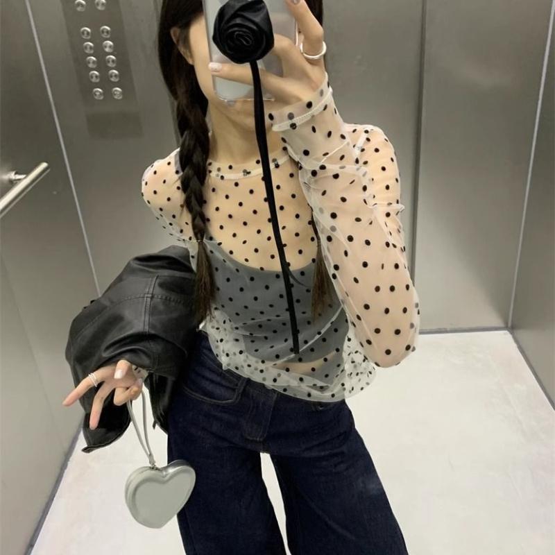 Футболка в горошек Pure Desire Style Spicy Girl Design Sense Perspective, женская летняя сетчатая сексуальная свободная футболка-пуловер