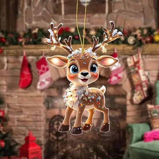 2D Плоское Акриловое Зеркало Заднего Вида Автомобиля Подвеска Лось Мультяшный Олень Шарм Подвеска на Рождественскую Елку