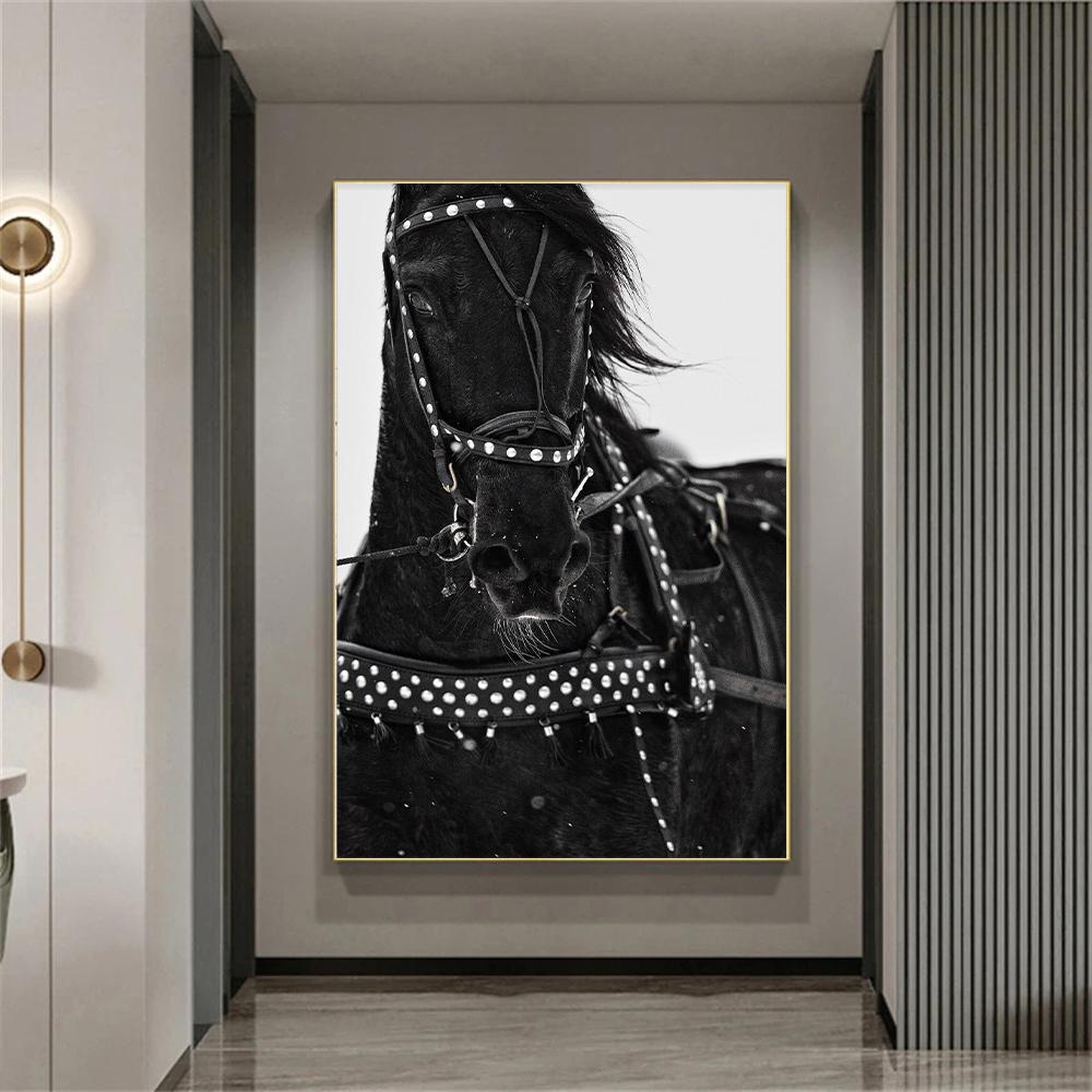 Черно-белый постер с изображением животных, украшение в виде лошади, фотопринт, картина на холсте, настенная живопись, декор для комнаты