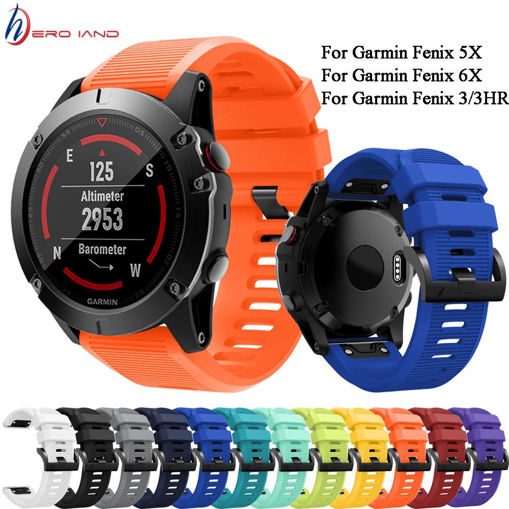 26mm Strap Quick Release Silicone Easyfit Replacement Silica Soft Band Wrist Strap For Garmin Fenix 3 HR 6X 5X Plus Smartwatch