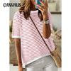 Women's Summer New Round Neck Striped Collision Colour Short Sleeve Casual Jumper