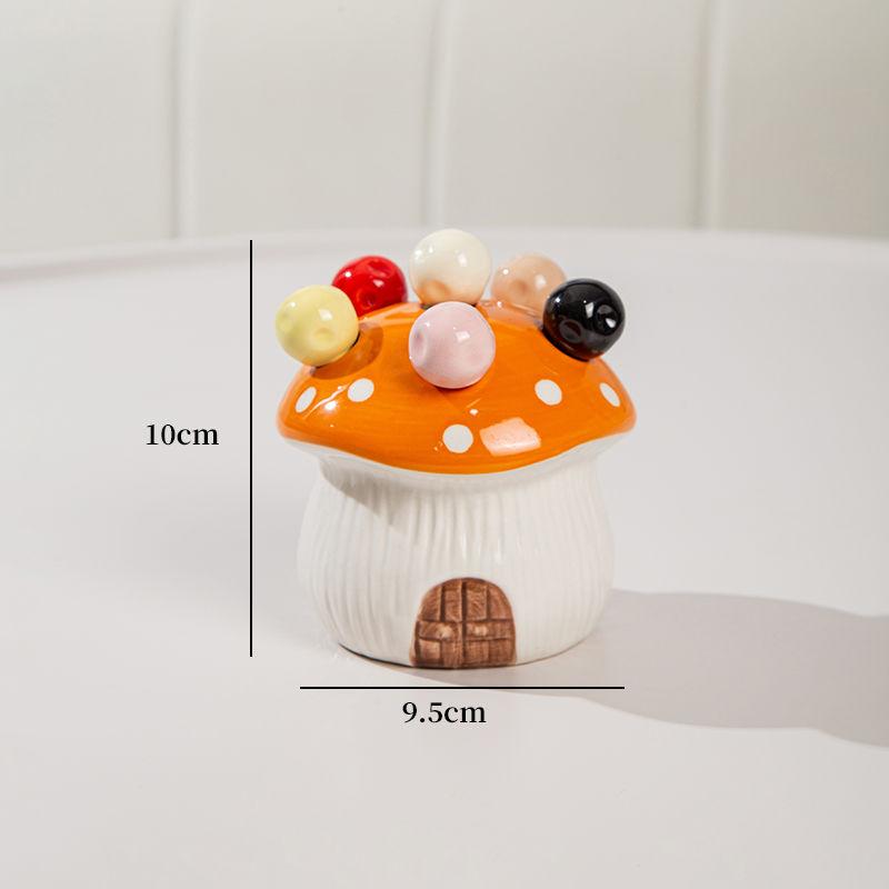 Креативный керамический набор фруктовых вилок в виде грибов Изысканная настольная банка для хранения Домашняя коробка для хранения фруктовых вилок Домашнее украшение Подарок на день рождения