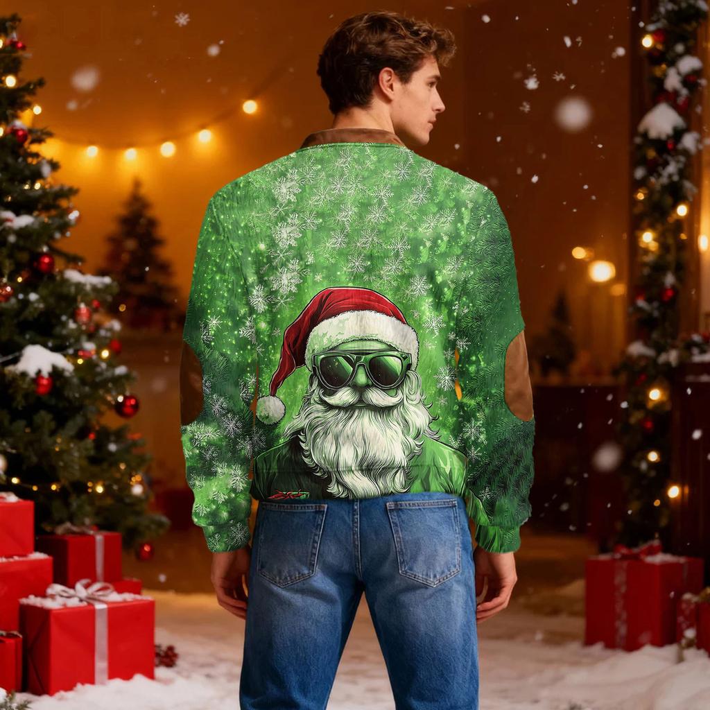 Мужской рождественский свитер на молнии, винтажный вязаный графический свитшот, рождественский пуловер со стойкой