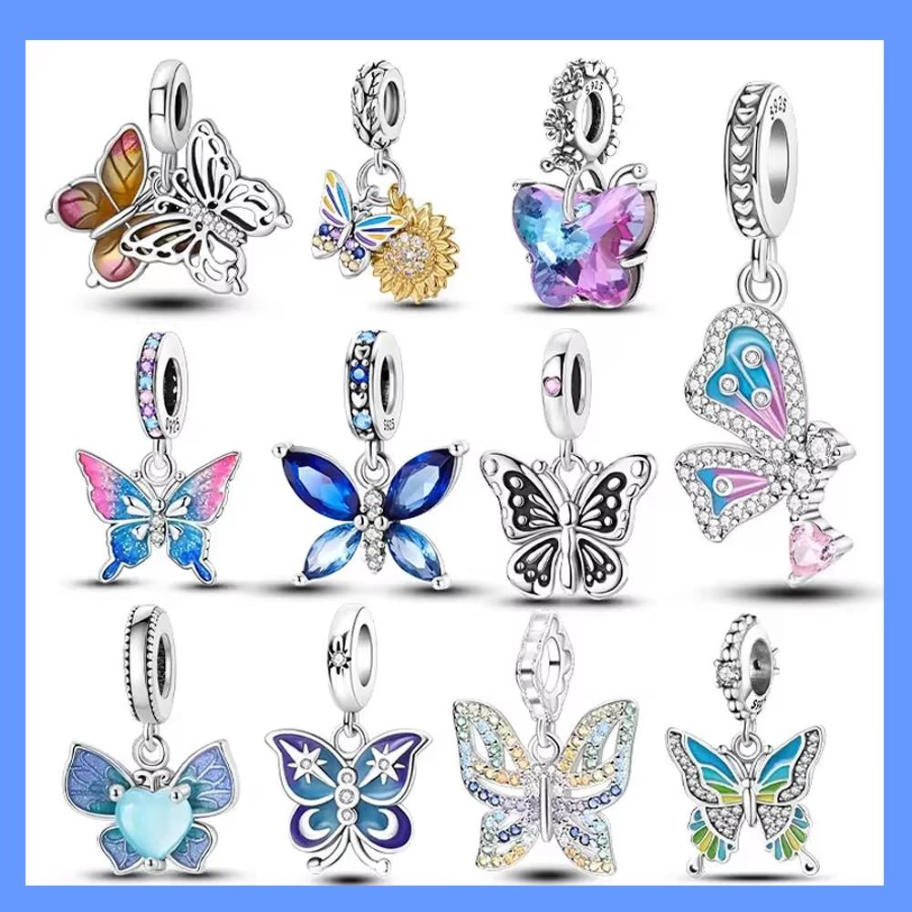 Изысканный медный синий серии подвеска-шарм в виде бабочки подходит для браслета-шарма, DIY женские оригинальные ювелирные подарки