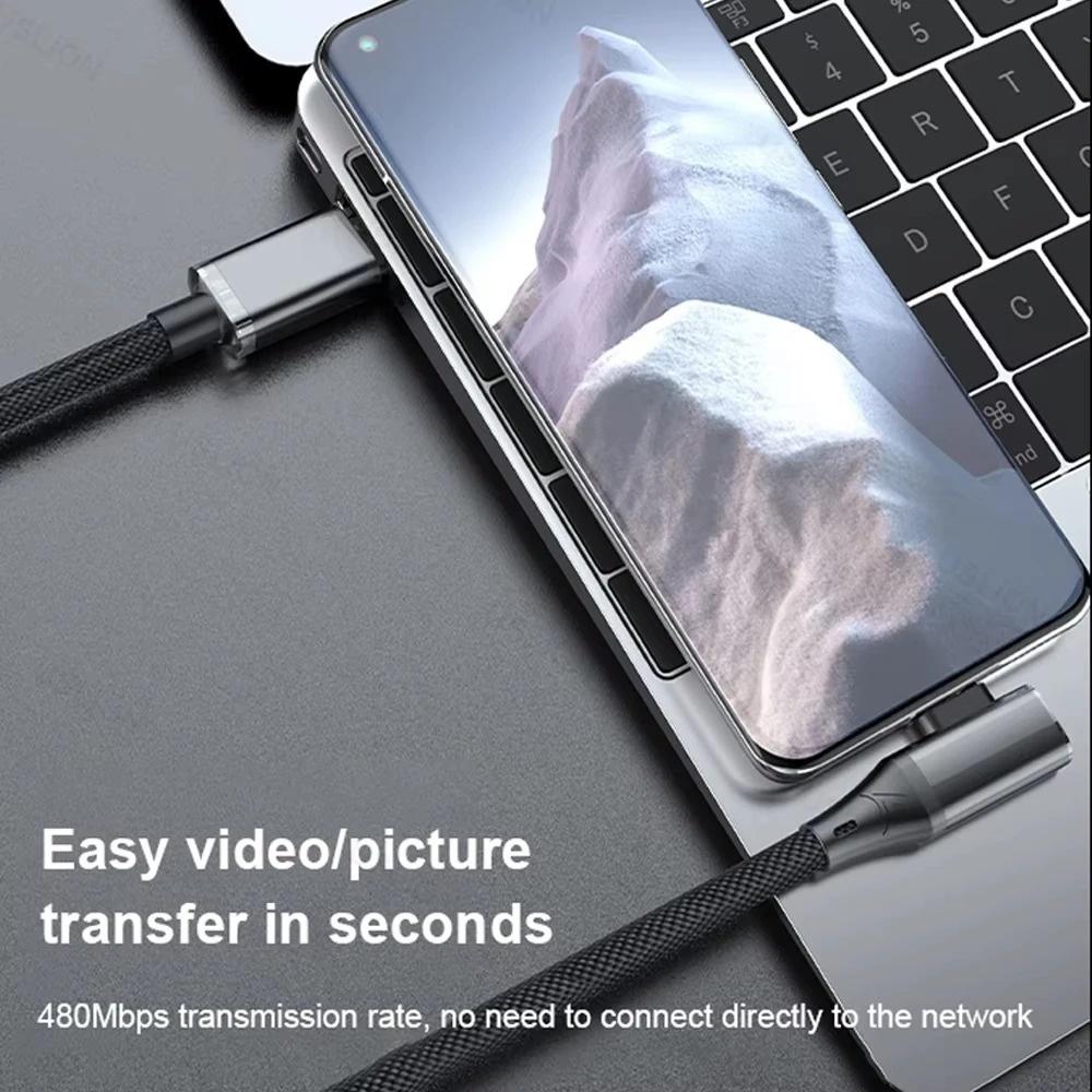 Кабель USB C — USB C мощностью 120 Вт, Г-образный под углом 90 градусов, для быстрой зарядки, USB C провод для Samsung Xiaomi Huawei Realme iPhone 15, Зарядное устройство, Кабель данных
