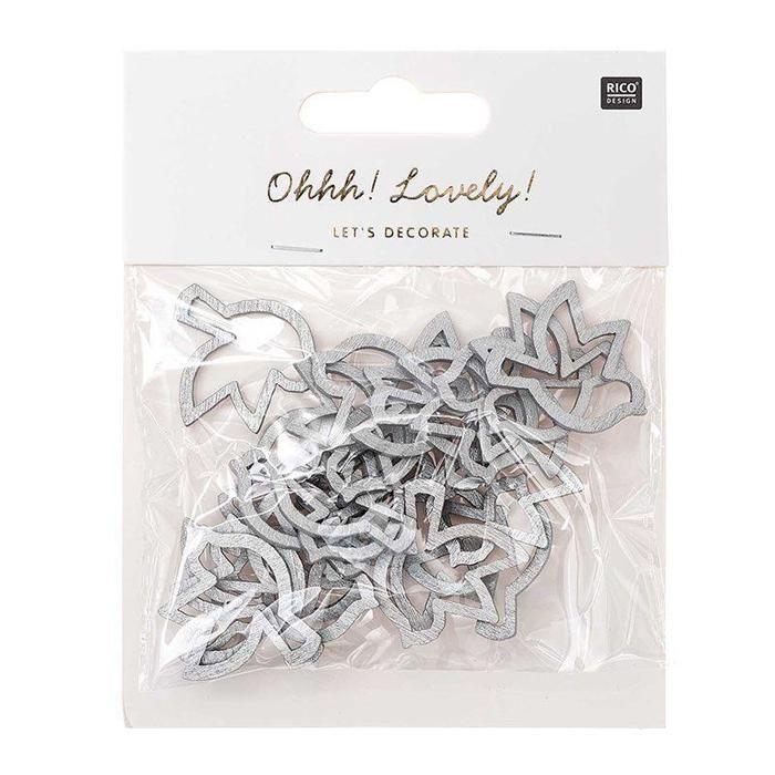 24 Wooden Silhouettes Silver Open Turtledoves