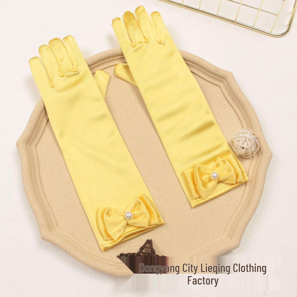 Princess Elsa Kids' Satin Gloves – Snow White Frozen Sophia Bow Performance Long Gloves