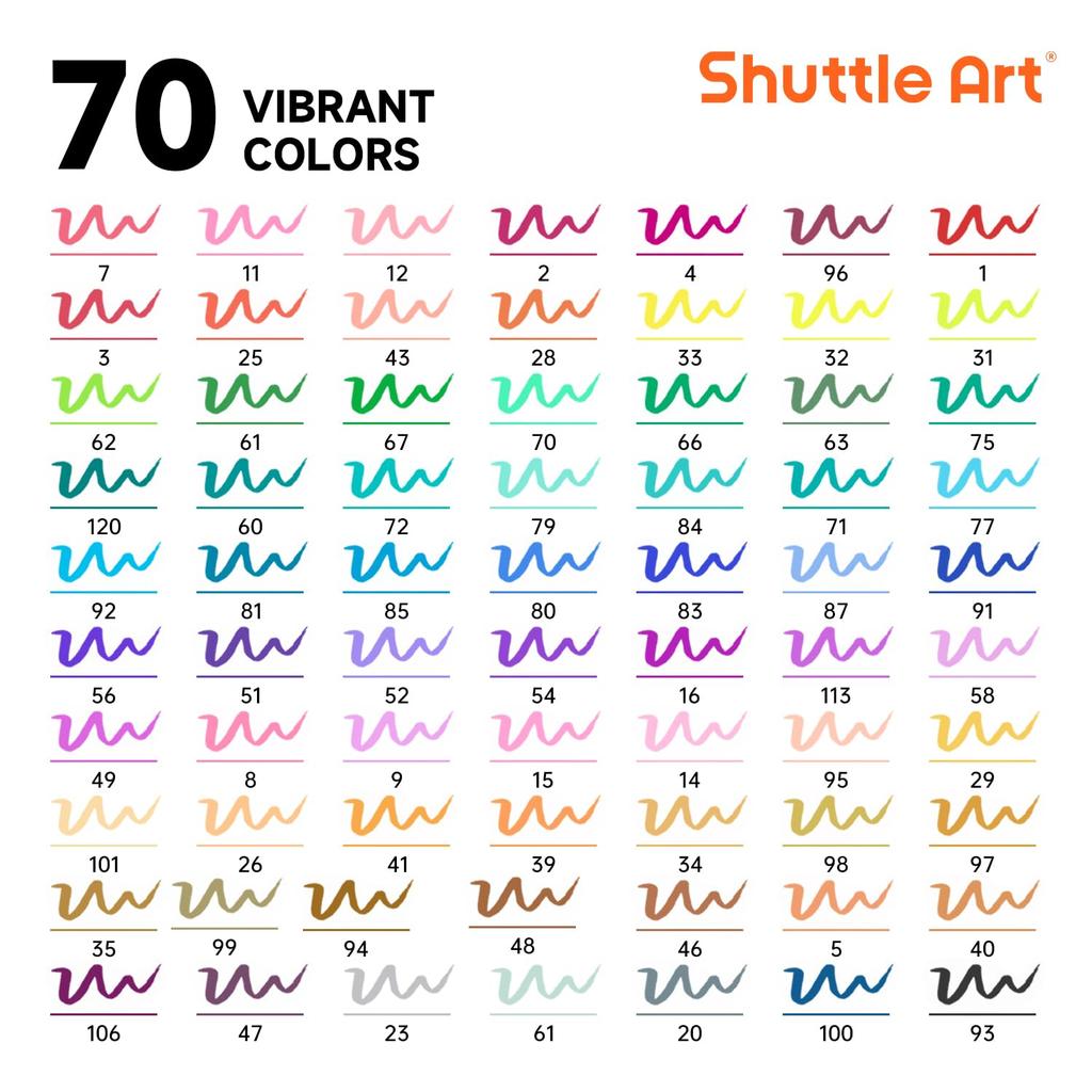 Ручка-кисть Shuttle Art Brush, набор из 70 акварельных кистей с 1 маркером для раскраски, акварельная ручка, двойная маркерная ручка-кисть с тонким кончиком, водонепроницаемая