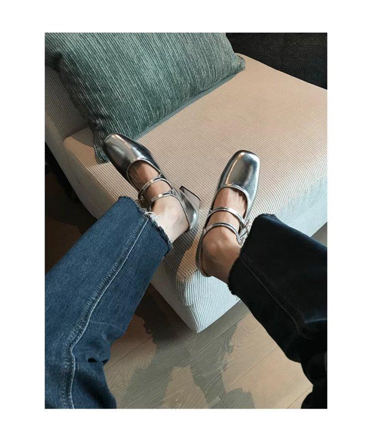 Fashion Mary Jane Ballet Shoes Women 2024 New Retro Thick Heeled Single Shoes Ladies Fashion Rhinestone Soft Flat Shoes Zapatos De Mujer