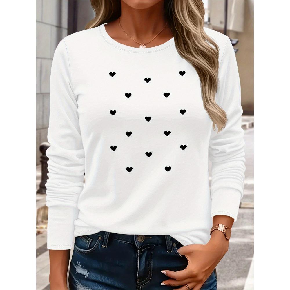 Long-sleeve crew-neck T-shirt — comfortable autumn/winter top, machine washable, suitable for casual dresses