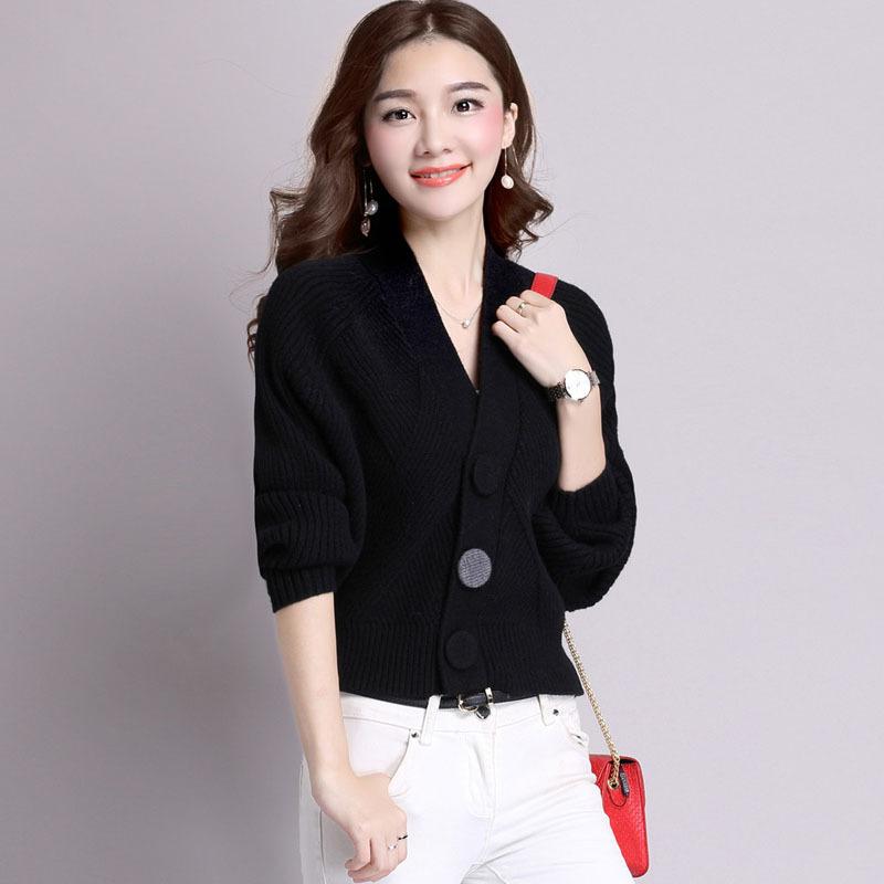 Autumn V-neck Knitted Cardigan Women's Shawl Short Single-breasted Sweater Women's Long-sleeved Batshirt Jacket