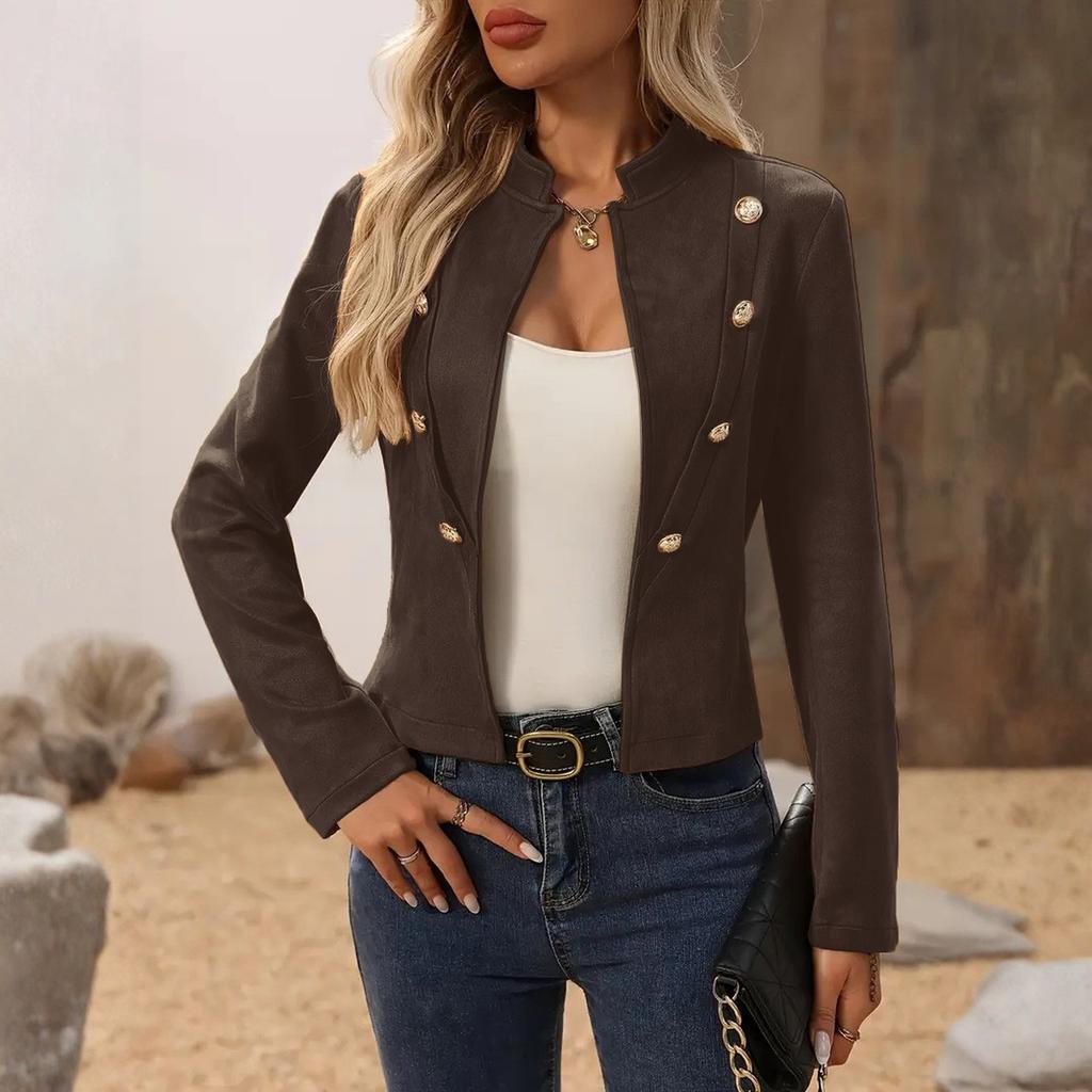 Женская куртка Повседневная Приталенная Лацкан Двубортная Мотоциклетная куртка Пальто